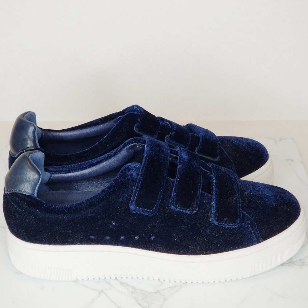 Sandro Navy Blue Velvet Platform Sneakers - Picture 2 of 8